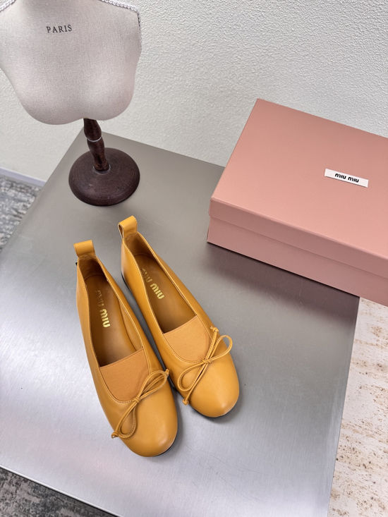 Miu Miu Ginger Bow Flat Shoes Lambskin Leather Sole