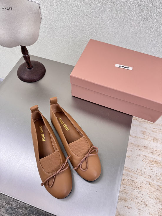 Miu Miu Bow Decor Lambskin Casual Flats Premium Soft Comfort