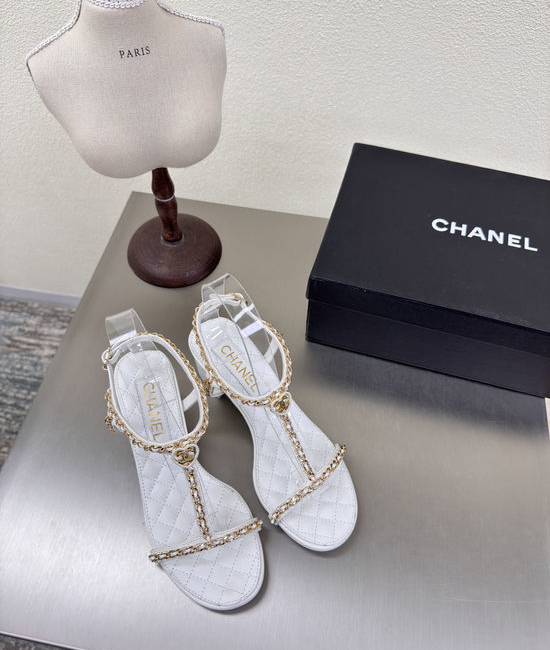 Chanel White Lambskin Handmade Chain Woven Casual Sandals