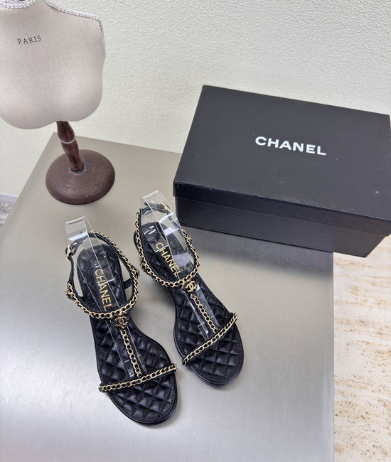 Chanel Black Lambskin Handmade Chain Woven Casual Sandals
