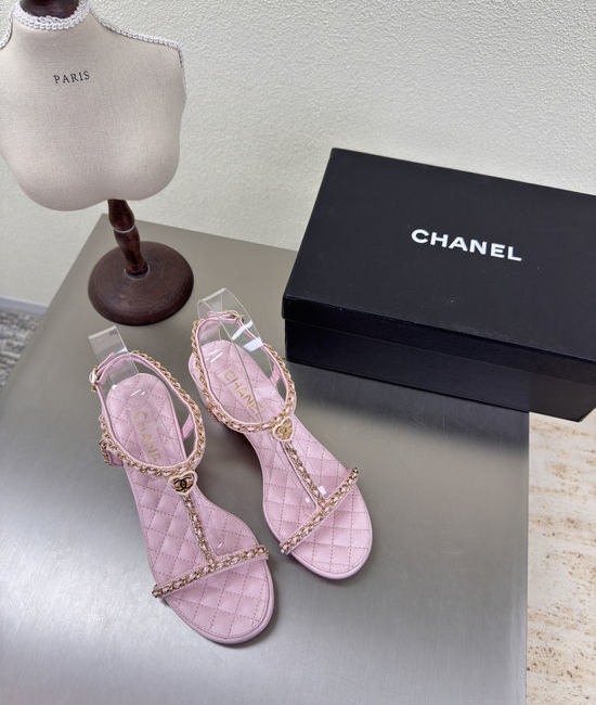 Chanel Pink Lambskin Handmade Chain Woven Casual Sandals