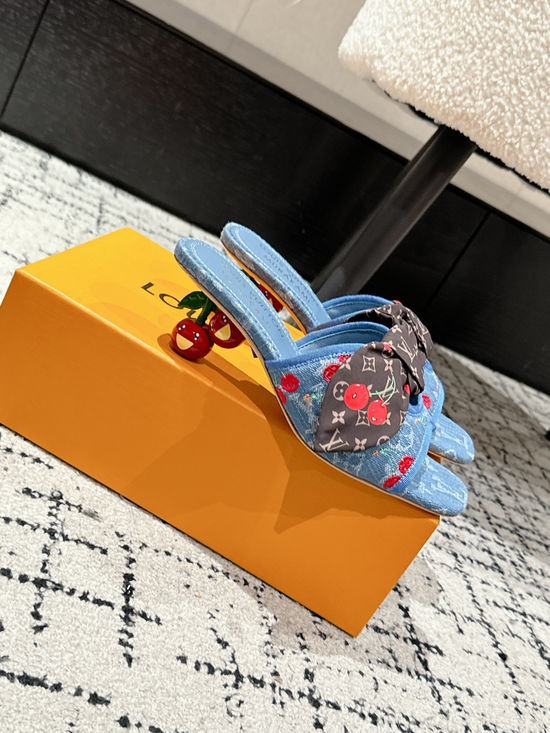 Louis Vuitton Cowhide Slide Sandals With Bow And Stiletto Heel