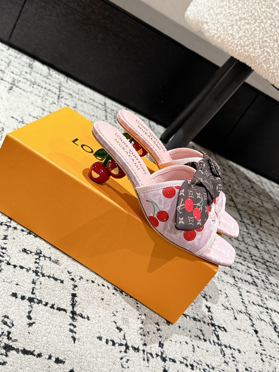 Louis Vuitton Cowhide Slide Sandals With Bow And Stiletto Heel