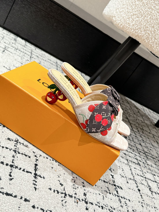 Louis Vuitton Cowhide Slide Sandals With Bow And Stiletto Heel