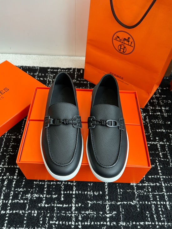 Hermes Classic Slip-on Loafers Soft Leather Upper Comfortable Sole