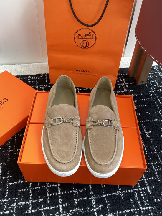 Hermes Classic Slip-on Loafers Soft Leather Upper Comfortable Sole