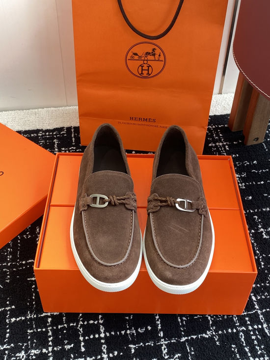 Hermes Classic Slip-on Loafers Soft Leather Upper Comfortable Sole