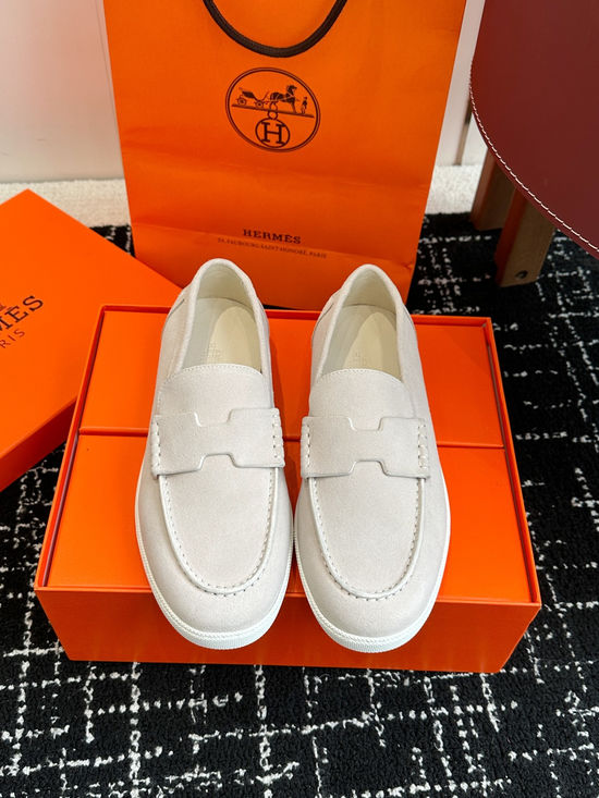 Hermes Classic Slip-on Loafers Soft Leather Upper Comfortable Sole