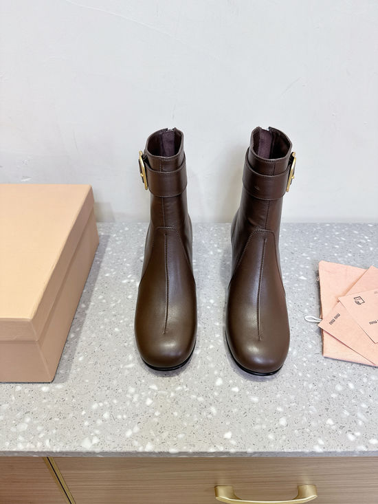Miu Miu Vintage Block Heel Ankle Boots with Premium Leather Upper