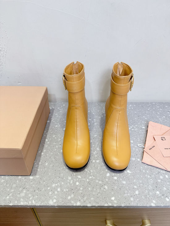Miu Miu Vintage Block Heel Ankle Boots with Premium Leather Upper