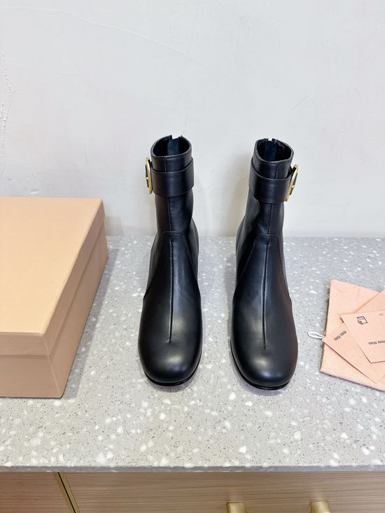 Miu Miu Vintage Block Heel Ankle Boots with Premium Leather Upper