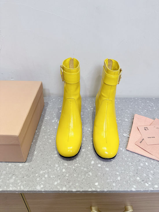 Miu Miu Vintage Block Heel Ankle Boots with Premium Leather Upper