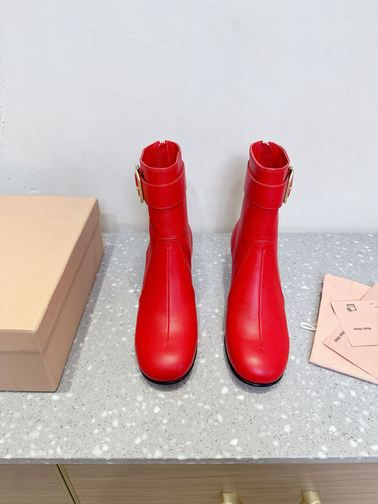 Miu Miu Vintage Block Heel Ankle Boots with Premium Leather Upper
