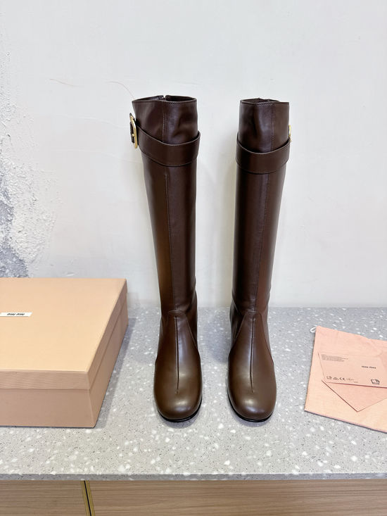 Miu Miu Elegant Block Heel Knee-high Boots with Smooth Leather Upper