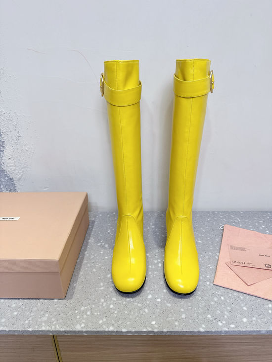 Miu Miu Elegant Block Heel Knee-high Boots with Smooth Leather Upper