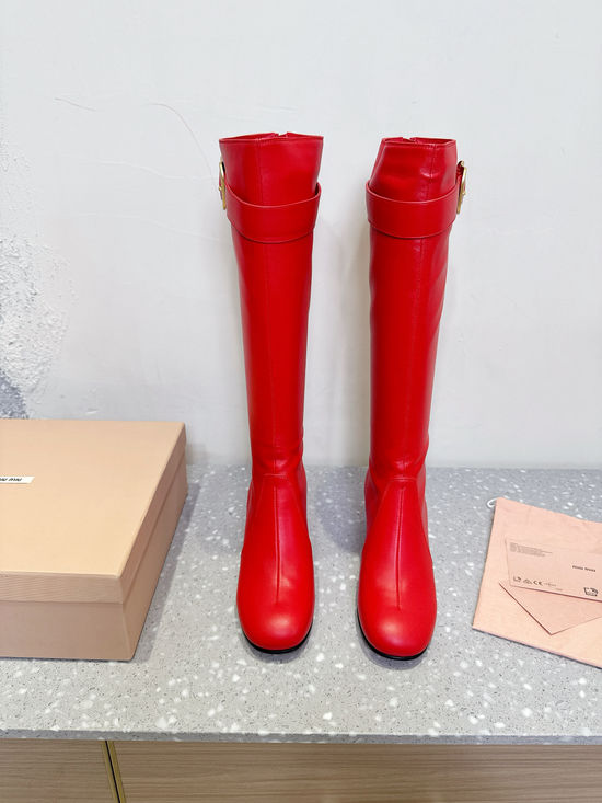 Miu Miu Elegant Block Heel Knee-high Boots with Smooth Leather Upper