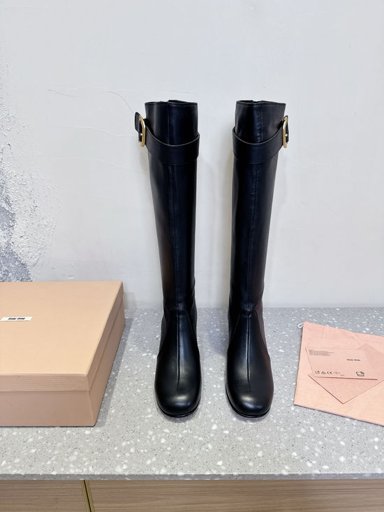 Miu Miu Elegant Block Heel Knee-high Boots with Smooth Leather Upper