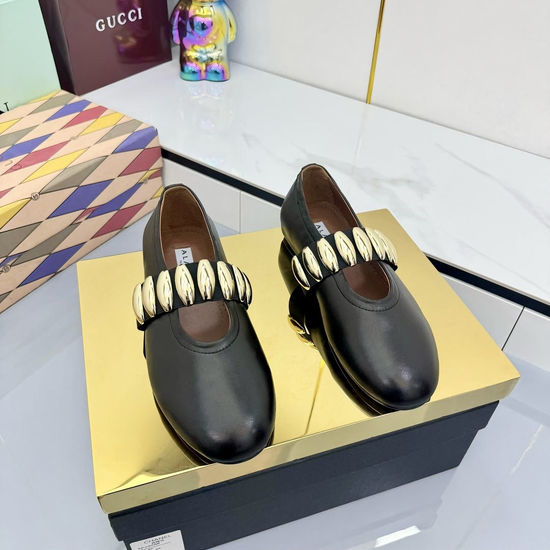 Alaia Genuine Leather Dressy Ballet Flats with Metal Accent