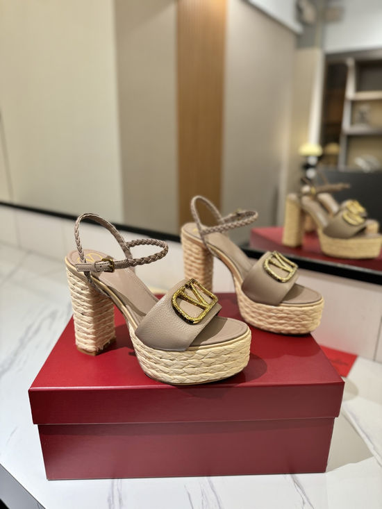 Valentino Cowhide Sandals With Metal Accent Chunky Heel
