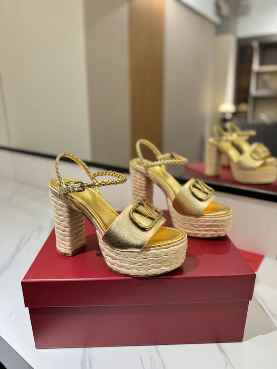 Valentino Cowhide Sandals With Metal Accent Chunky Heel