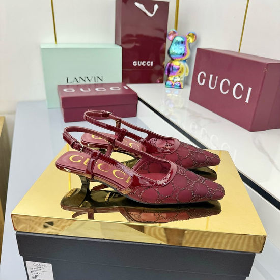 Gucci Rhinestone Embellished Breathable Mesh Square Toe Shoes