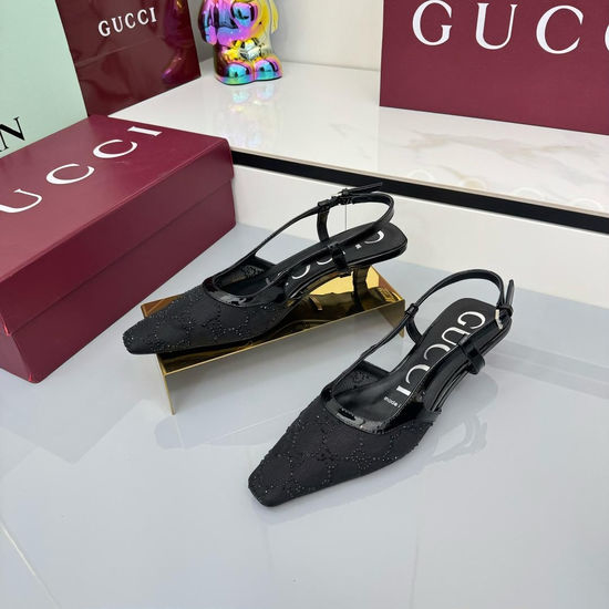 Gucci Rhinestone Embellished Breathable Mesh Square Toe Shoes