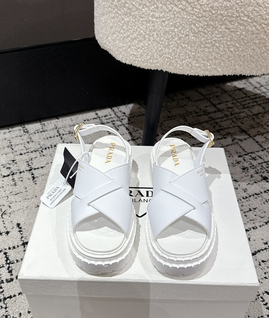 Prada Cut Out Leather Sandals With Metal Emblem Non Slip Sole