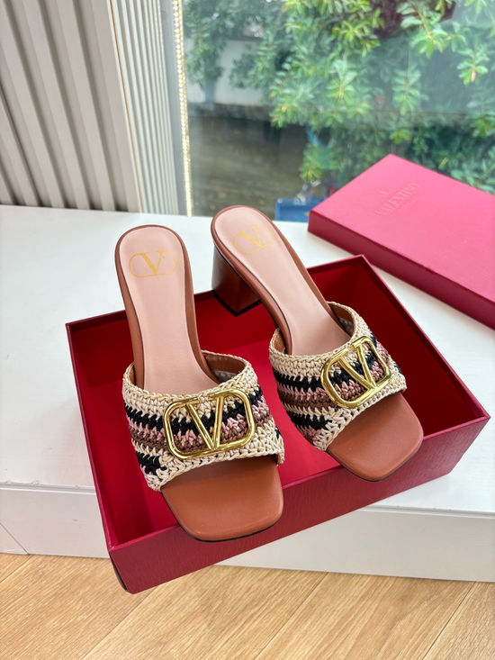 Valentino Woven Buckle Slide Sandals Genuine Leather Sole Comfortable