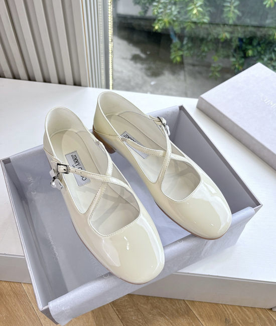 Jimmy Choo Pearl Embellished Cross Strap Leather Mary Jane Flat Shoes
