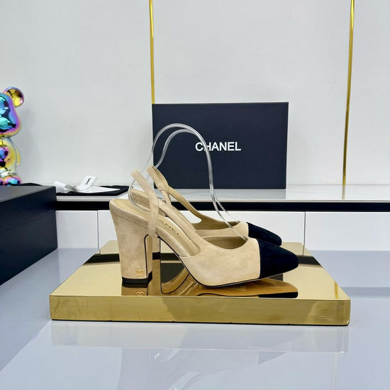 Chanel Classic Two Tone Slingback Sandals Premium Leather Upper