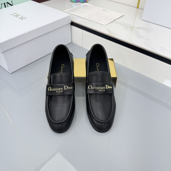Christian Dior Vintage Style Leather Loafers with Letter Detailing All-match Shoes