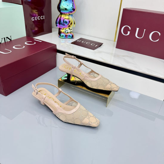 Gucci Rhinestone Mesh Stiletto Sandals with Buckle Closure