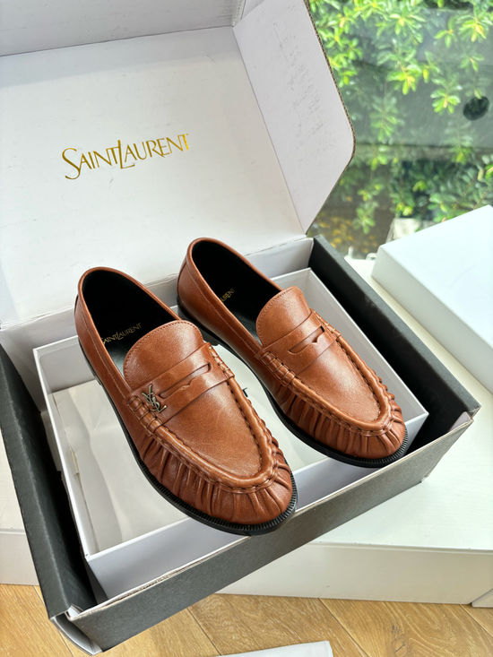Yves Saint Laurent Embossed Logo Leather Slip-on Loafer Mules