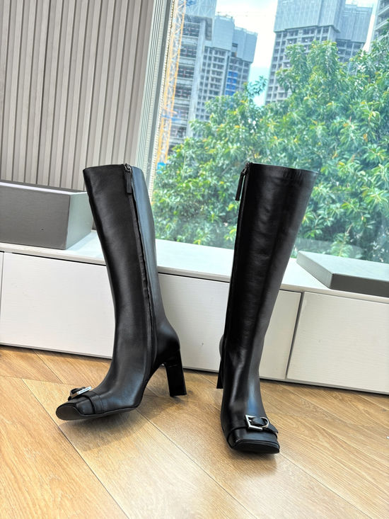 Balenciaga Stylish Square Toe Leather Fold Ankle Boots