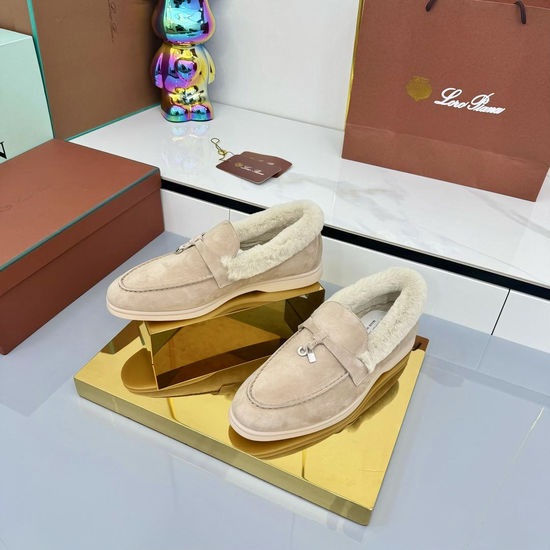 Loro Piana Knitted Rabbit Fur Lined Sheepskin Casual Shoes