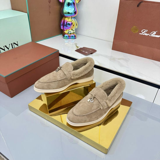 Loro Piana Knitted Rabbit Fur Lined Sheepskin Casual Shoes