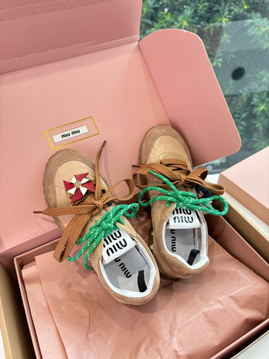 Miu Miu Thick Sole Casual Canvas Sneakers Retro Style Logo Decorated Footwear