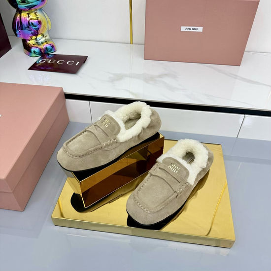 Miu Miu European Style Pure Wool Loafers Shoes
