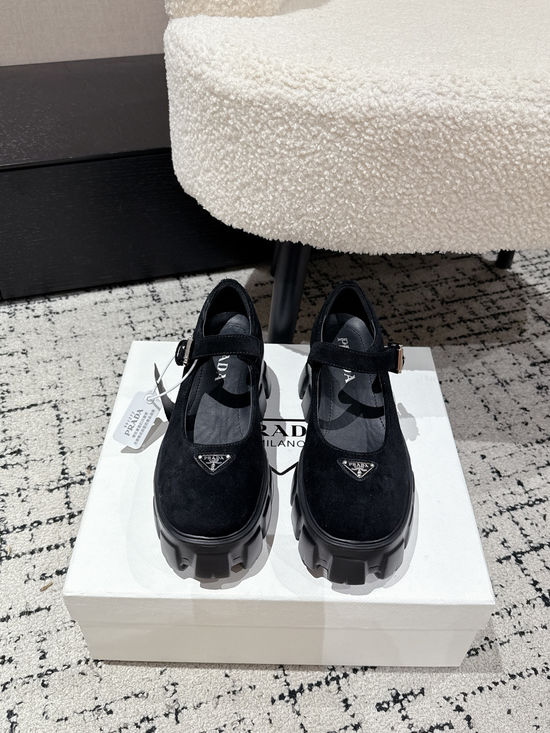 Prada Leather Platform Mary Jane Loafers Retro Comfortable Dress Shoes