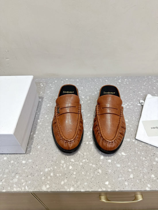 Yves Saint Laurent Genuine Leather Slip On Loafer Mules Business Casual Shoes