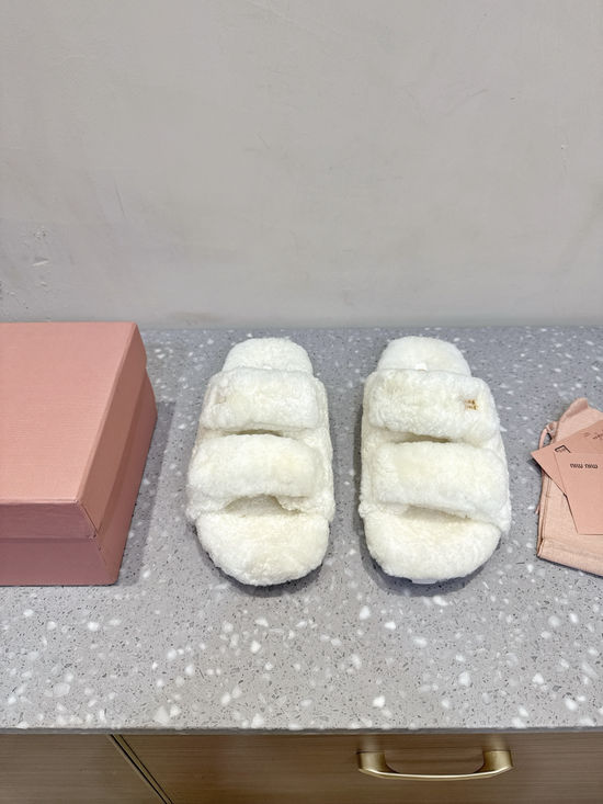 Miu Miu Magic Tape Closure Genuine Wool Lined Warm Slippers