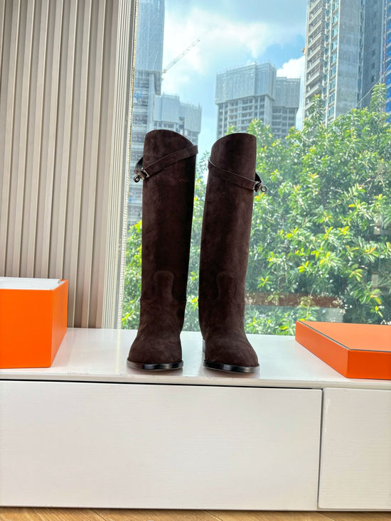 Hermes Premium Suede Classic Knee High Boots Comfortable Lining