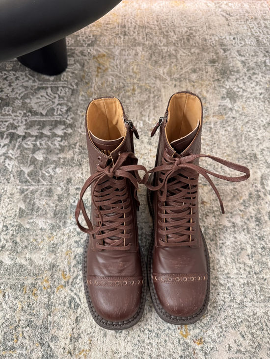 Miu Miu Premium Leather Biker Boots with Non-slip Sole