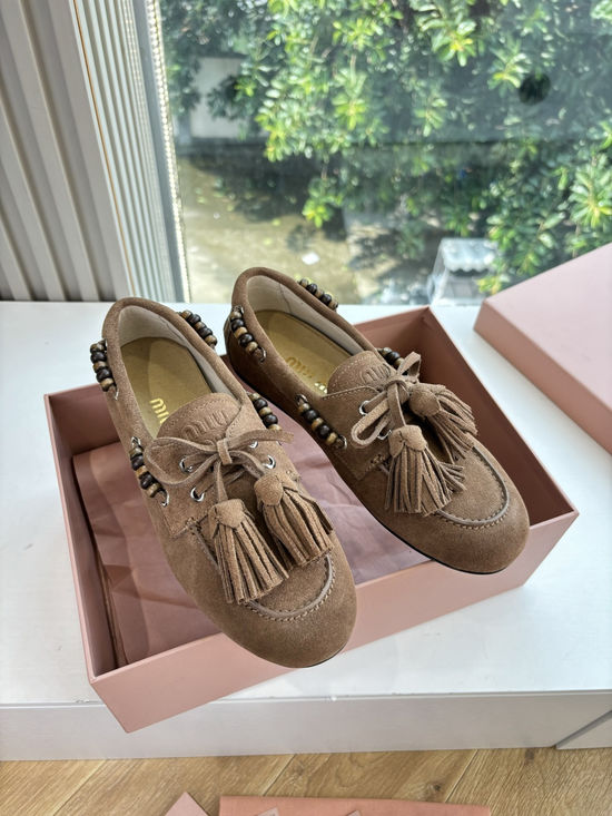 Miu Miu Suede Slip-on Loafers Comfortable Casual Daily Shoes