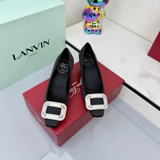 Roger Viver Rhinestone Buckle Satin Slingback Kitten Heel Shoes