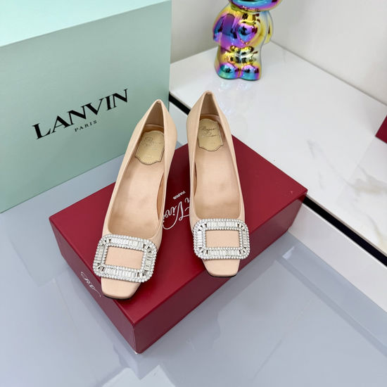 Roger Viver Rhinestone Buckle Satin Slingback Low Heel Shoes