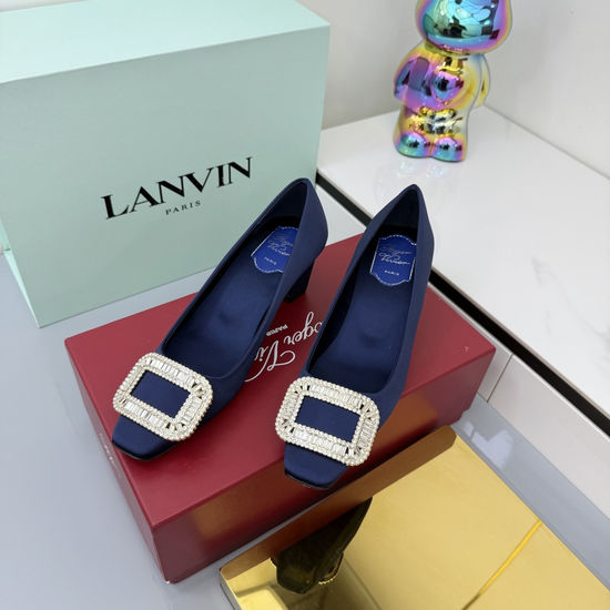 Roger Viver Rhinestone Buckle Satin Slingback Low Heel Shoes