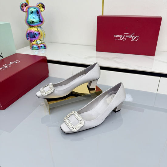 Roger Viver Rhinestone Buckle Satin Slingback Low Heel Shoes