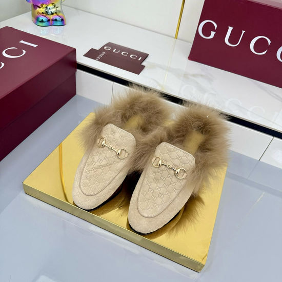 Gucci Wool Horsebit Mules with Leather Sole