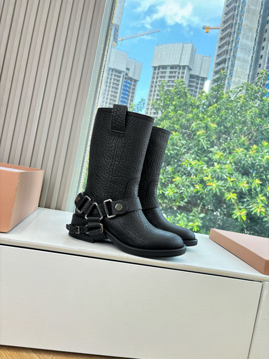 Miu Miu Genuine Leather Chelsea Ankle Boots Classic Daily Footwear